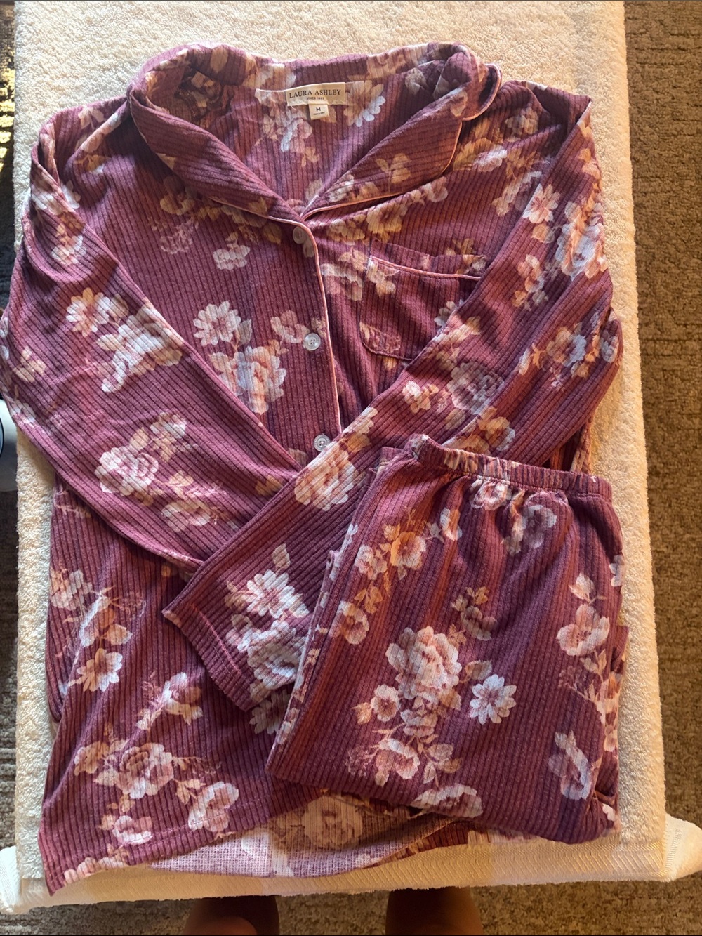 Laura Ashley Plum Floral Ribbed Pajama Set